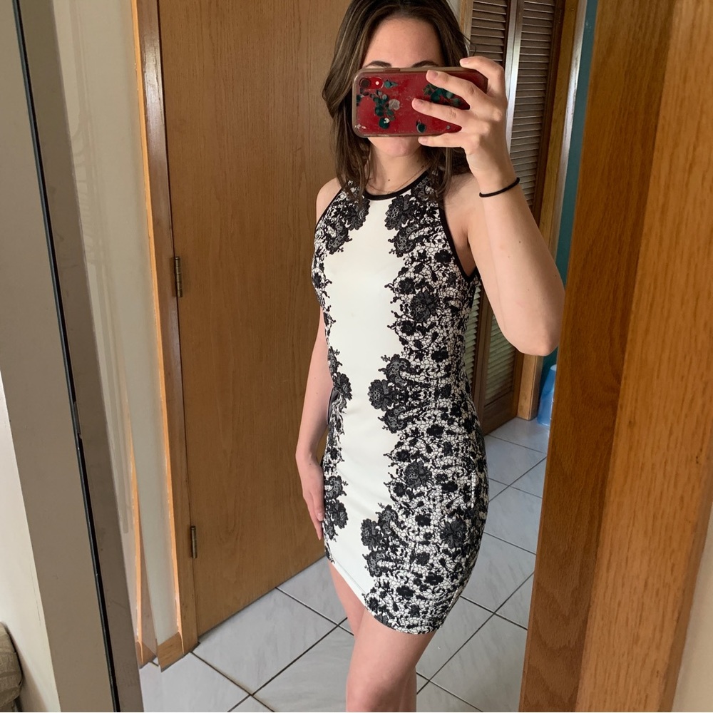 Lace Print Dress (black, white)